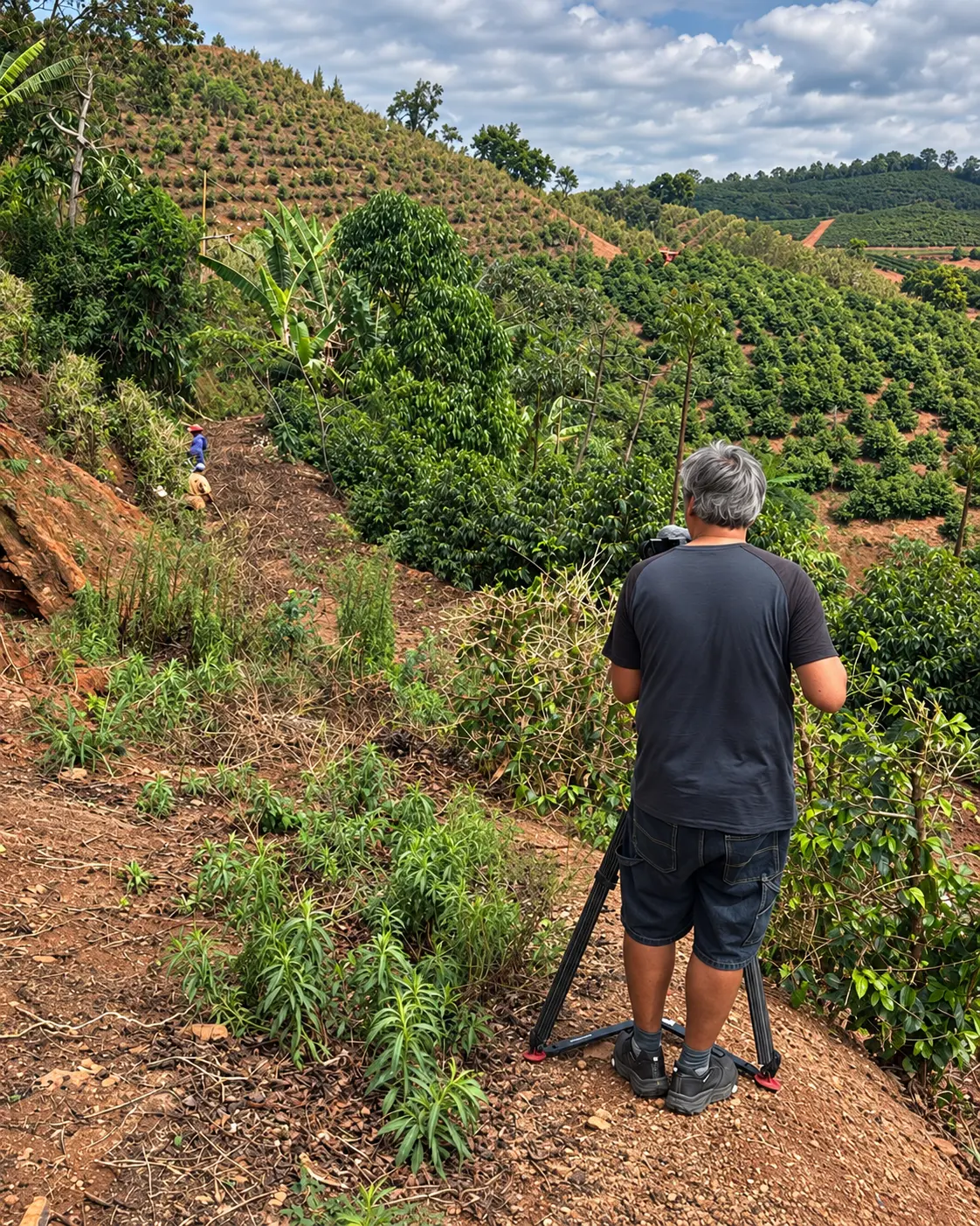 Camera setup on a hillside.